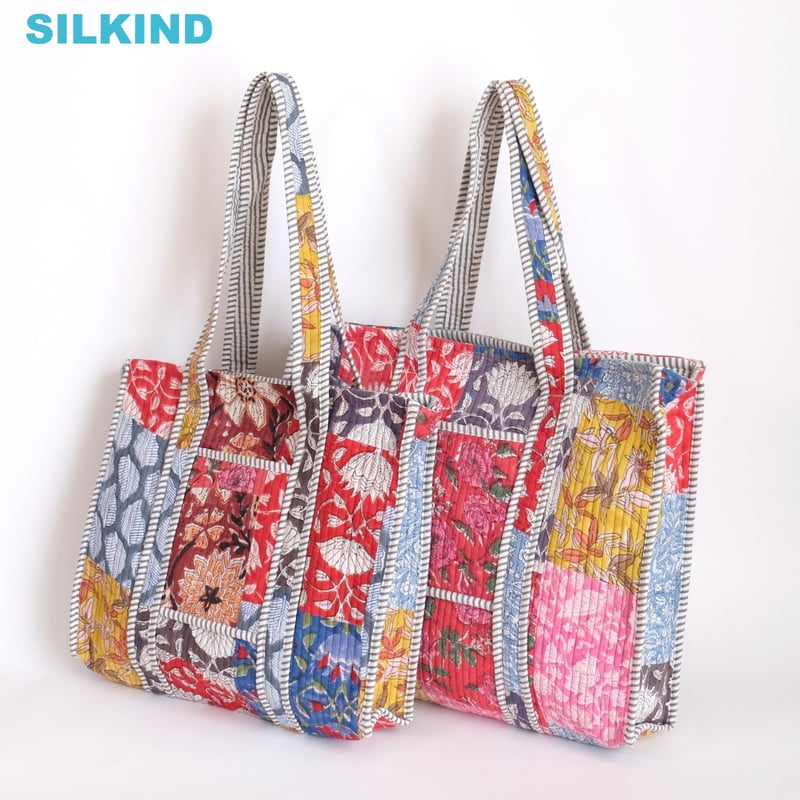 トートバッグ インド綿 ブロックプリント パッチワーク | インド雑貨の