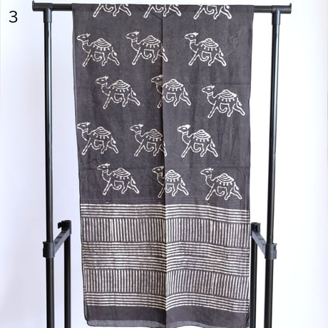 インド綿　ストール　ブロックプリント　約50×200cm　ダークグレー