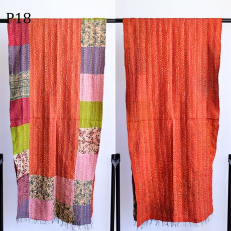 シルクカンタ　ストール　パッチワーク　約50×200cm　インド刺し子布　P11～P20