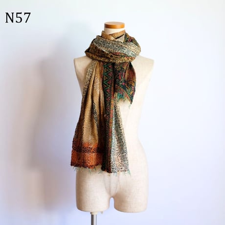 シルクカンタ　ストール　約50×200cm　インド刺し子布　N51～N60