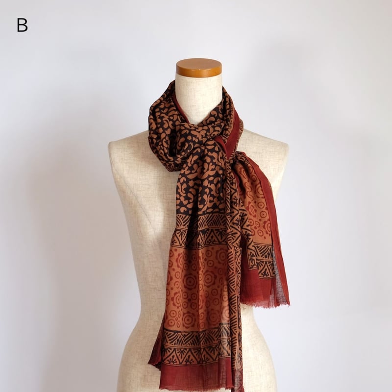 bagru ストール　刺繍　ハンドブロックプリント bagru ストール 刺繍 ハンドブロックプリント バグルー伝統染