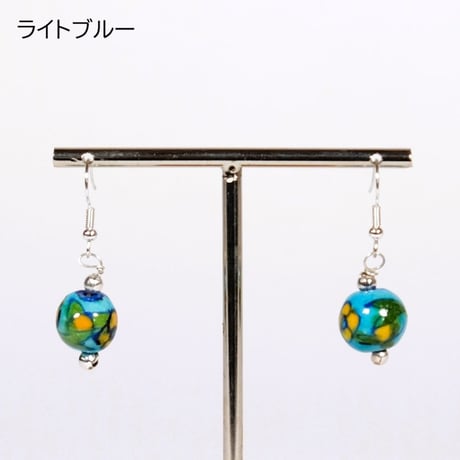 陶器ピアス　イヤリング　インド　ブルーポタリー　ライトブルー/イエロー