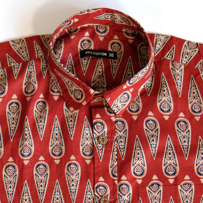 ショートスリーブシャツ ブロックプリント Medium/Large レッド