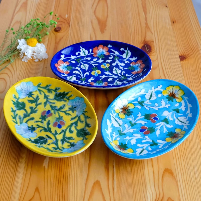 陶器飾り皿 インド ブルーポタリー 楕円形 | インド雑貨のお店