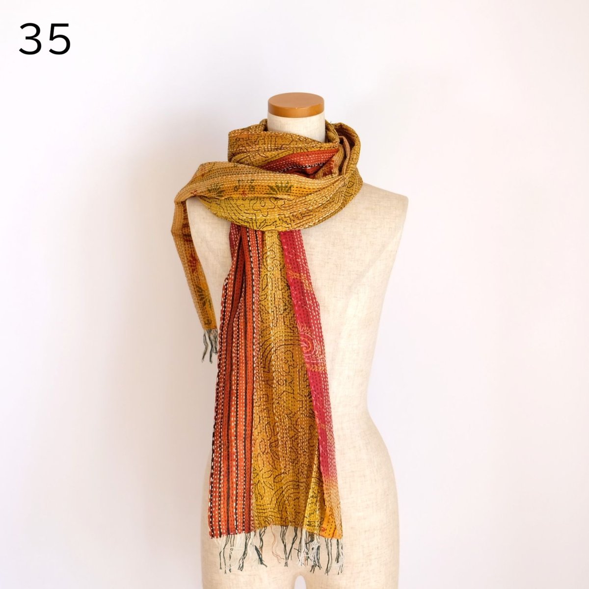 シルクカンタ ストール 約50×200cm インド刺し子布 33-37 | インド雑貨