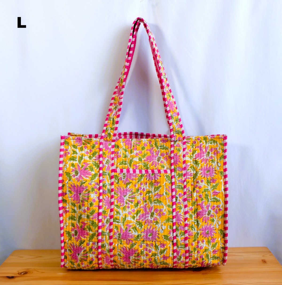 トートバッグ インド綿 ブロックプリント イエロー | インド雑貨のお店