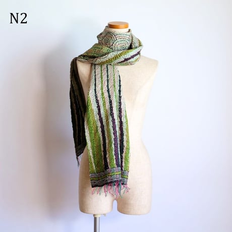 シルクカンタ　ストール　約50×200cm　インド刺し子布　N1～N10