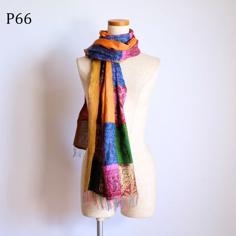 シルクカンタ　ストール　パッチワーク　約50×200cm　インド刺し子布　P61～P70