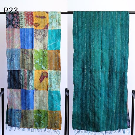 シルクカンタ　ストール　パッチワーク　約50×200cm　インド刺し子布　P21～P30