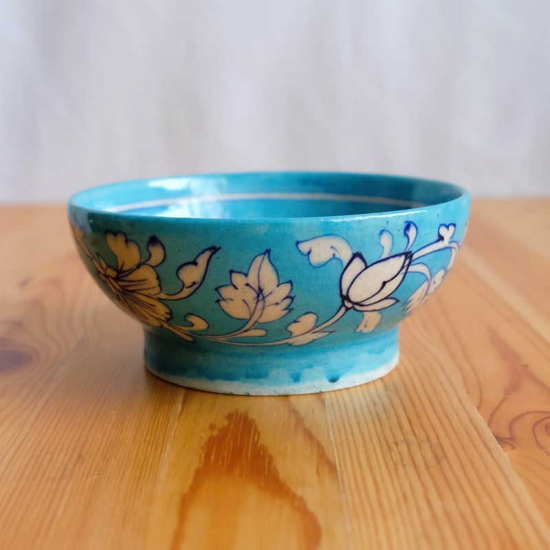 陶器小物入れ インド ブルーポタリー 大サイズ 水色唐草 | インド雑貨