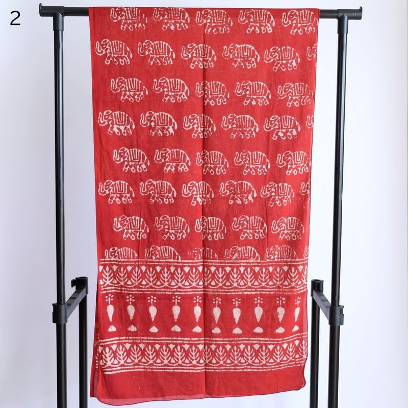 インド綿 ストール ブロックプリント 約50×200cm レッド | インド雑貨