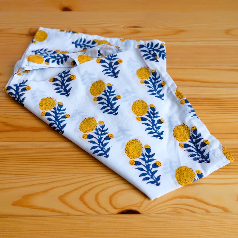 未使用※インド ブロックプリント 中綿入りベビーキルト オレンジイエロー トートバッグ インド綿 ブロックプリント イエロー | インド雑貨のお店