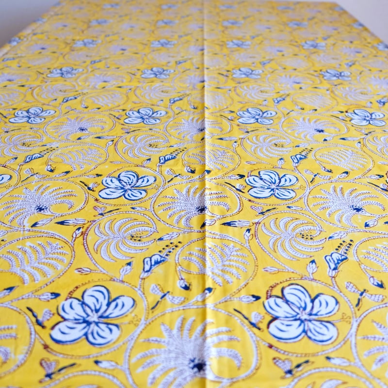 マルチクロス 約152×228㎝ インド綿 ブロックプリント イエロー