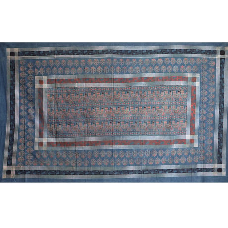 マルチクロス　約145×224cm　インド綿　ブロックプリント　アジュラック　インディゴ×鳥