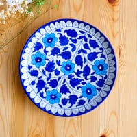 青い花柄の黄色い陶器皿 青と黄色の花柄 陶磁器製 皿 - 食器販売 中