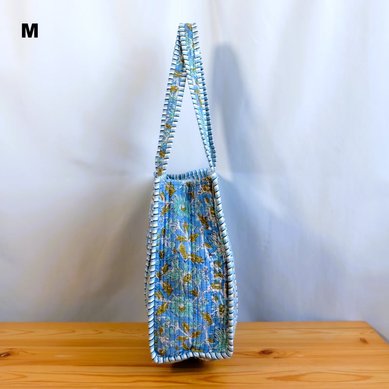 トートバッグ インド綿 ブロックプリント ライトブルー | インド雑貨の