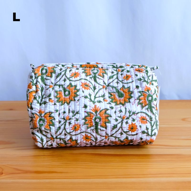 ポーチ インド綿 ブロックプリント オレンジプラント | インド雑貨のお