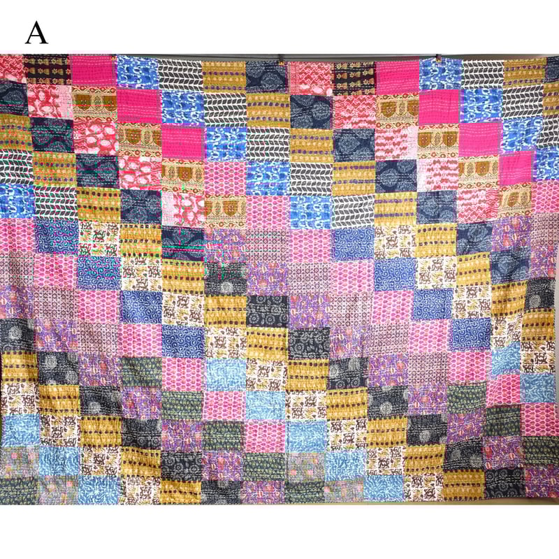 インド綿 グドリ パッチワーク 刺し子刺繍 ブロックプリント マルチ