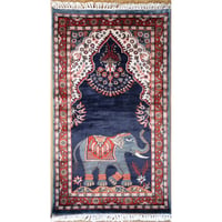 インド　手織り絨毯　シルク　＜約60 x 103 ㎝＞　象