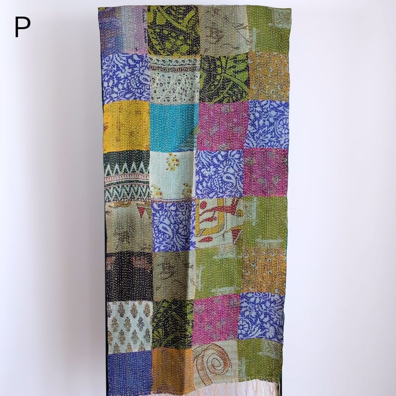 シルクカンタ ストール パッチワーク 約50×200cm インド刺し子布 N～S