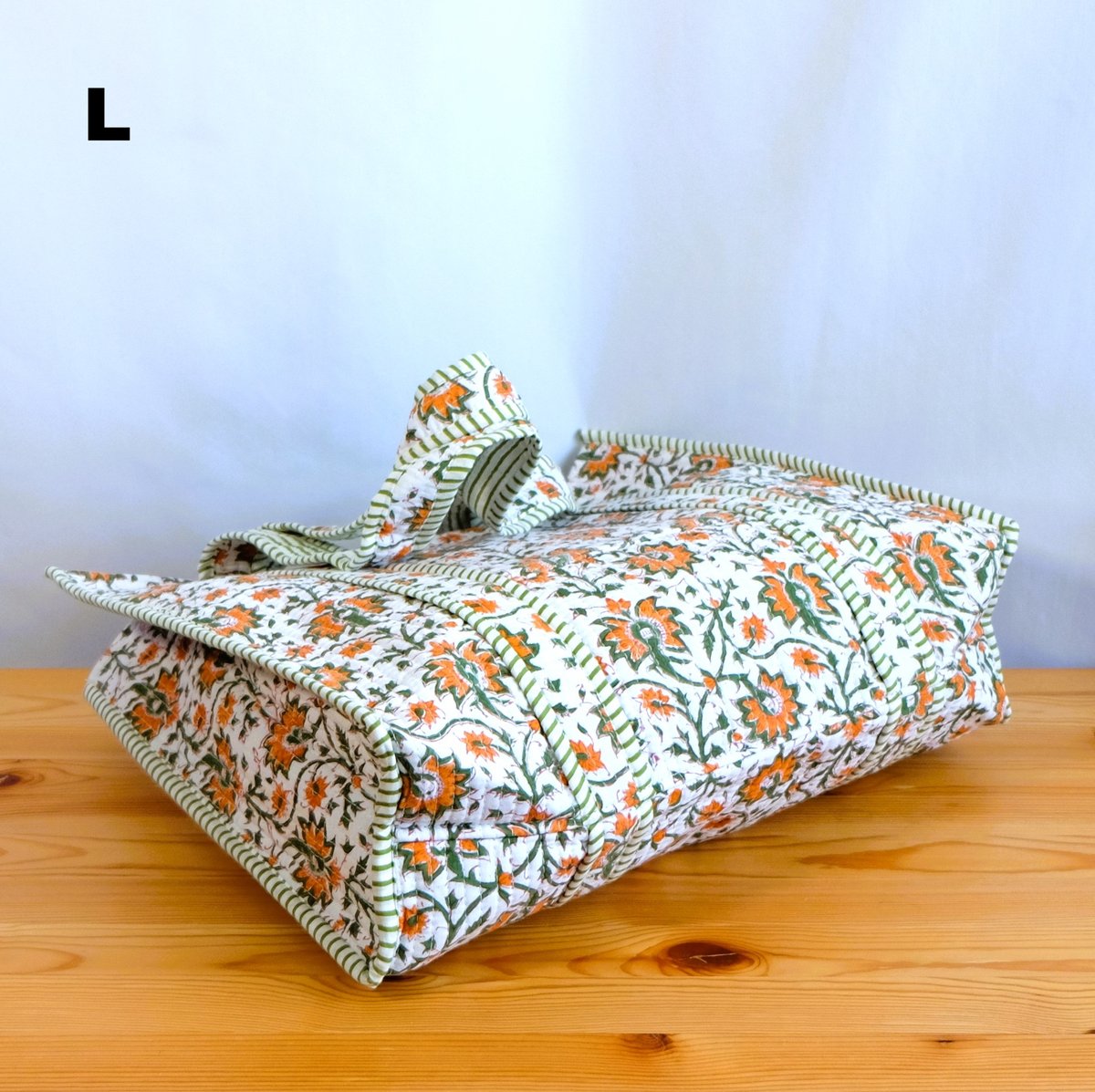 トートバッグ インド綿 ブロックプリント オレンジプラント | インド