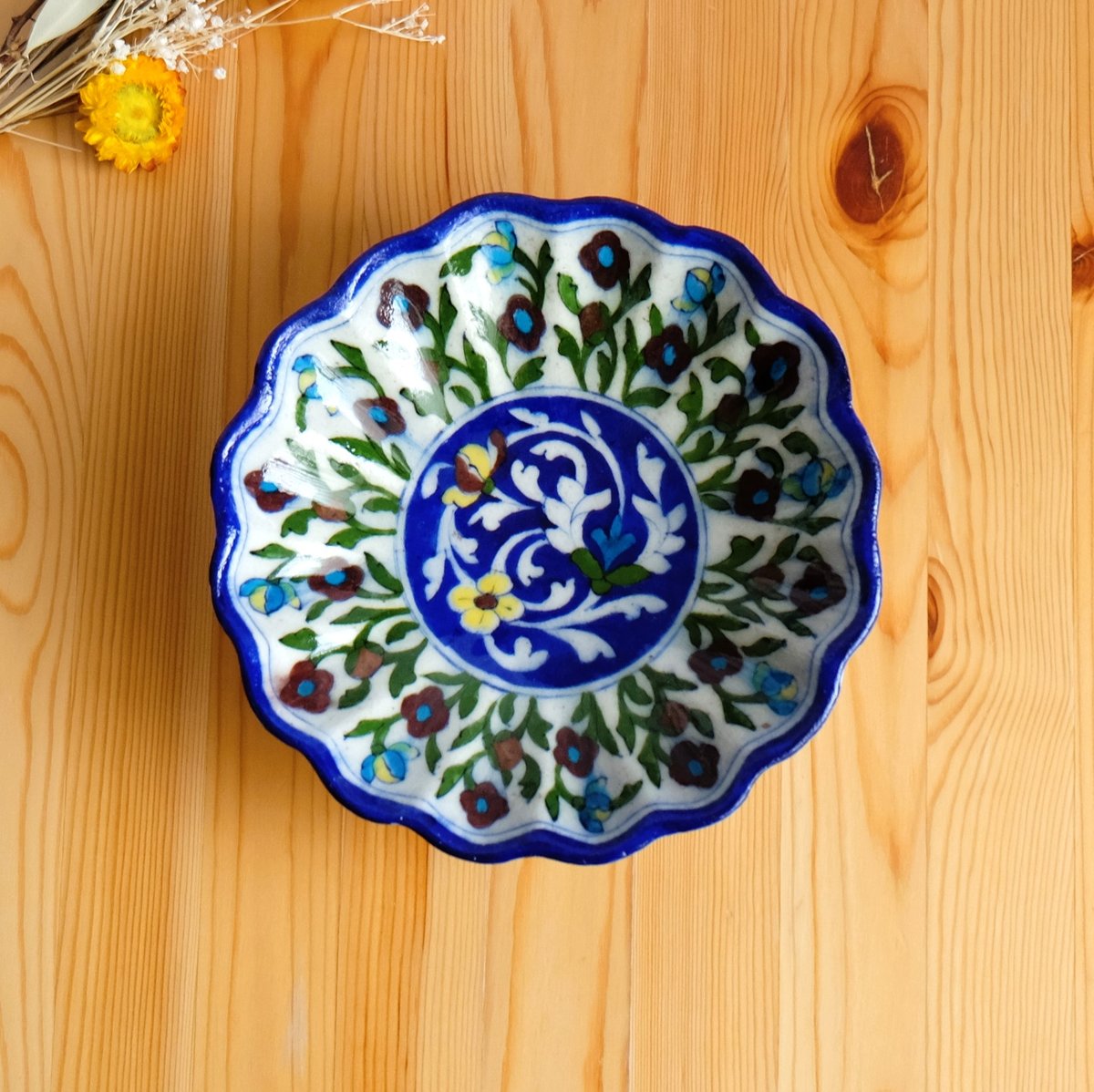 ポーリッシュポタリー青と白の花模様 陶器製長方形皿 ポー