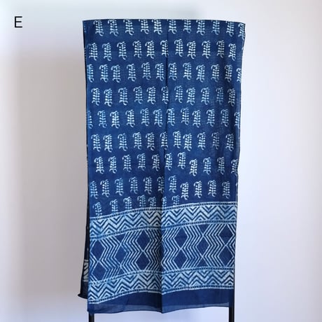 インド綿　ストール　ブロックプリント　約54×195cm　インディゴ　7種類