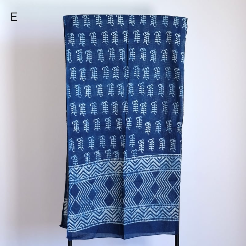インド綿 ストール ブロックプリント 約54×195cm インディゴ 7種類