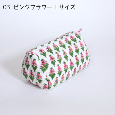 ポーチ インド綿 ブロックプリント Lサイズ 20種類