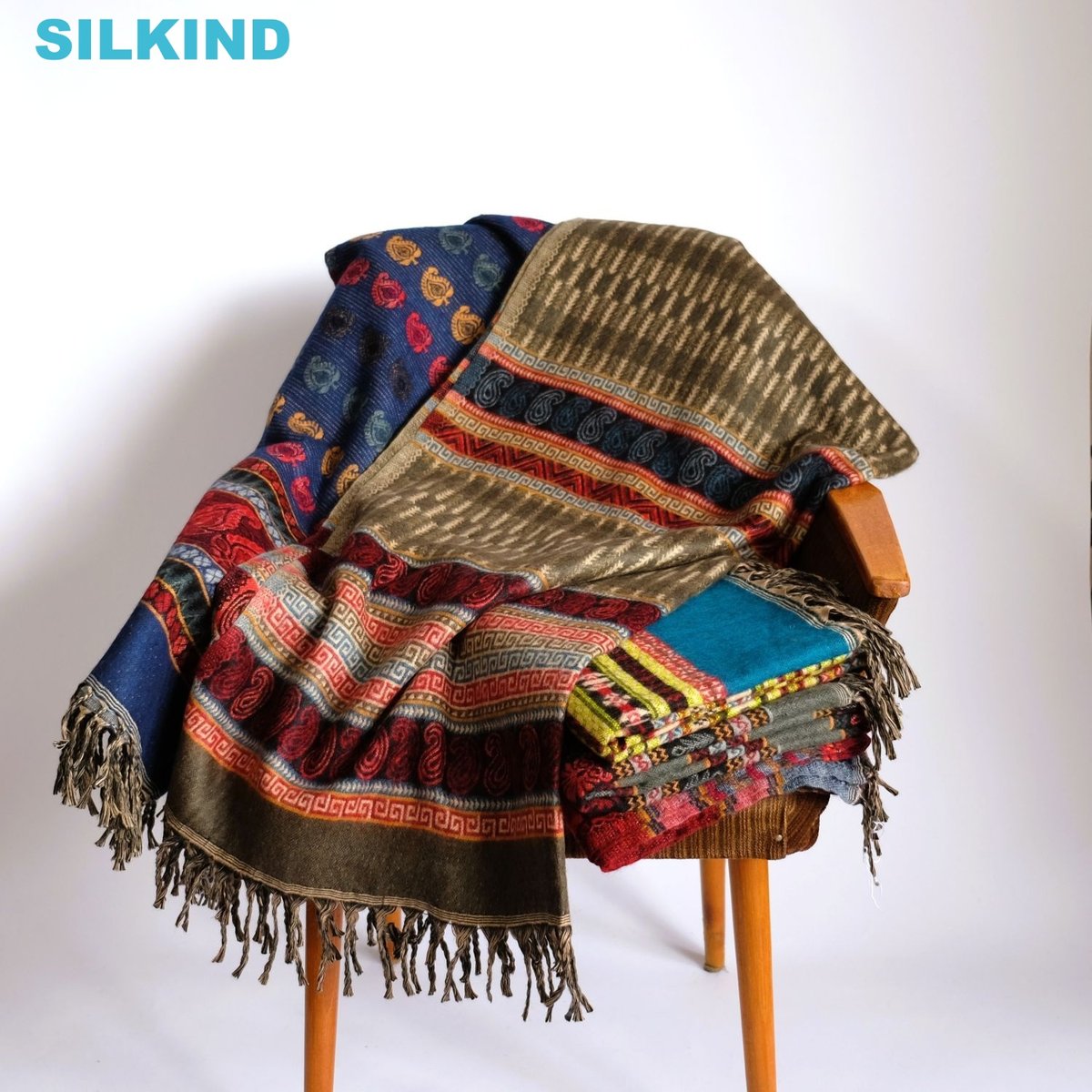 ヤクウール ショール ブランケット 約95×200cm インド