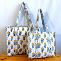 トートバッグ　インド綿　ブロックプリント　イエローフラワー