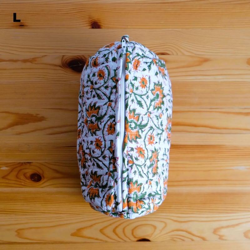 ポーチ インド綿 ブロックプリント オレンジプラント | インド雑貨のお