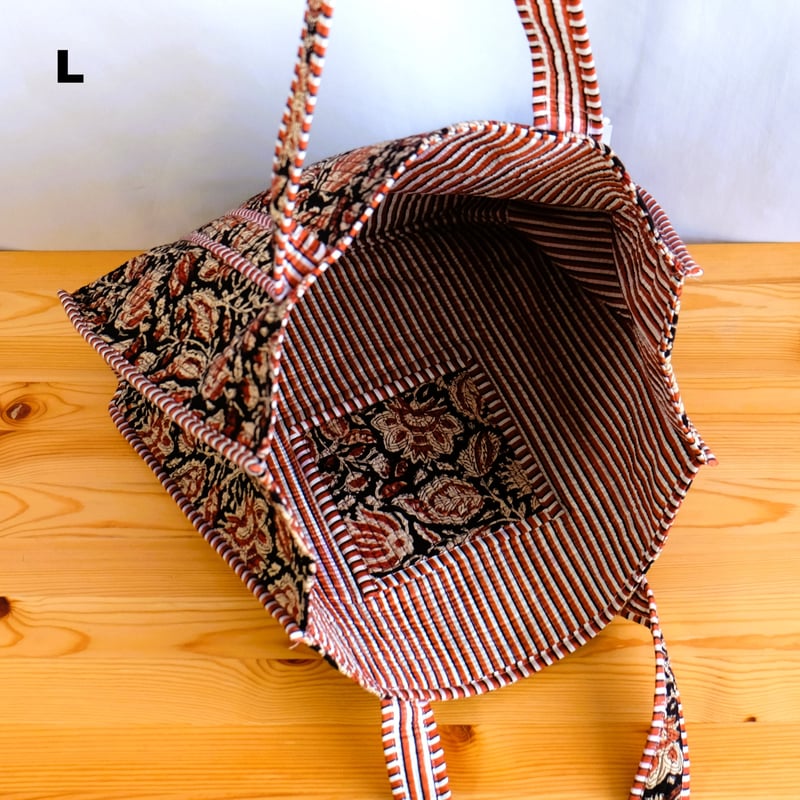 トートバッグ インド綿 ブロックプリント ブラック | インド雑貨のお店