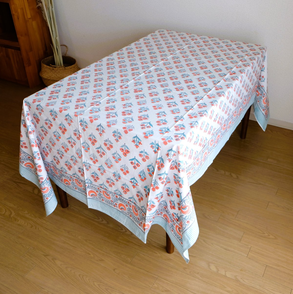 マルチクロス 約152×228㎝ インド綿 ブロックプリント オレンジ