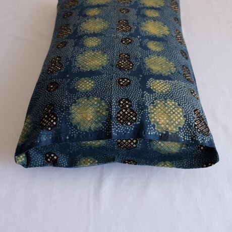 枕カバー　約43×63cm　インド綿　ブロックプリント　アジュラック　ターコイズ×水玉