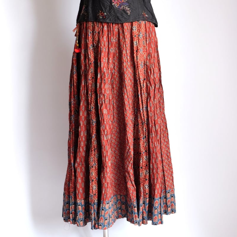 ロングスカート インド綿 ブロックプリント シワ加工 6種類 | インド