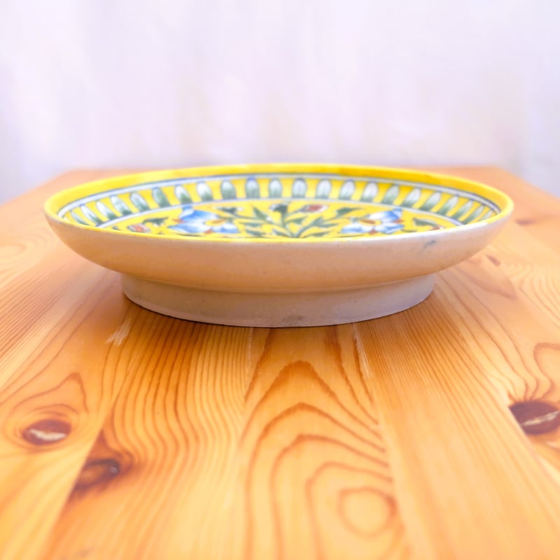 陶器飾り皿 インド ブルーポタリー 大サイズ 黄色地に草木 | インド