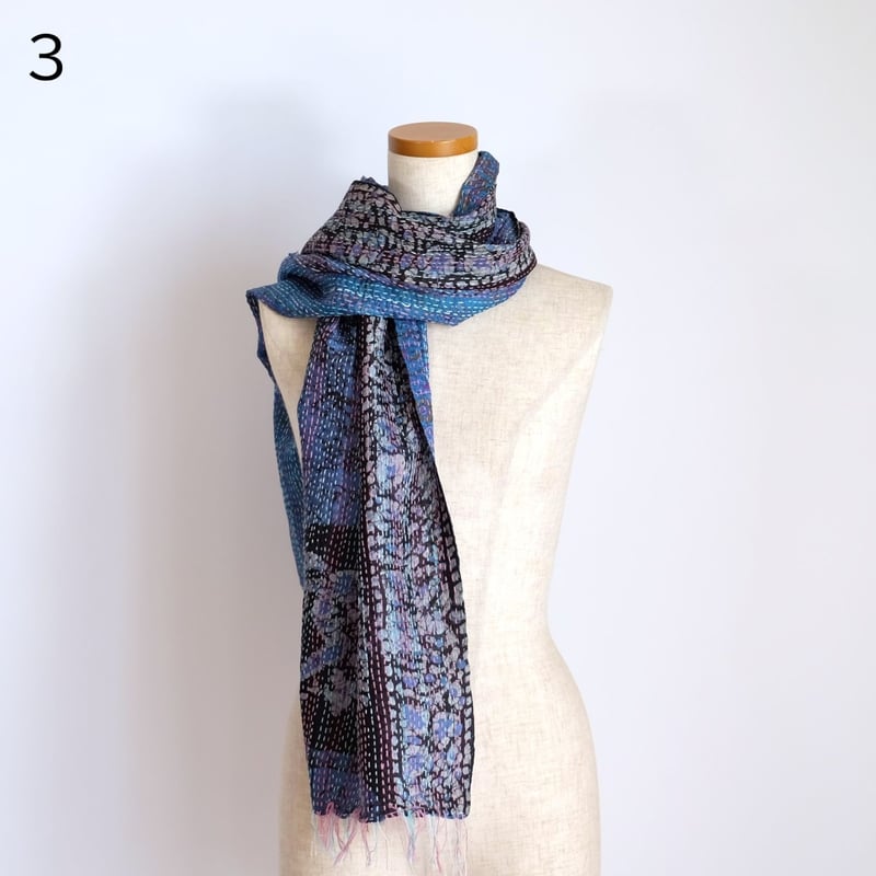 シルクカンタ ストール 約50×200cm インド刺し子布 1-6 | インド雑貨の