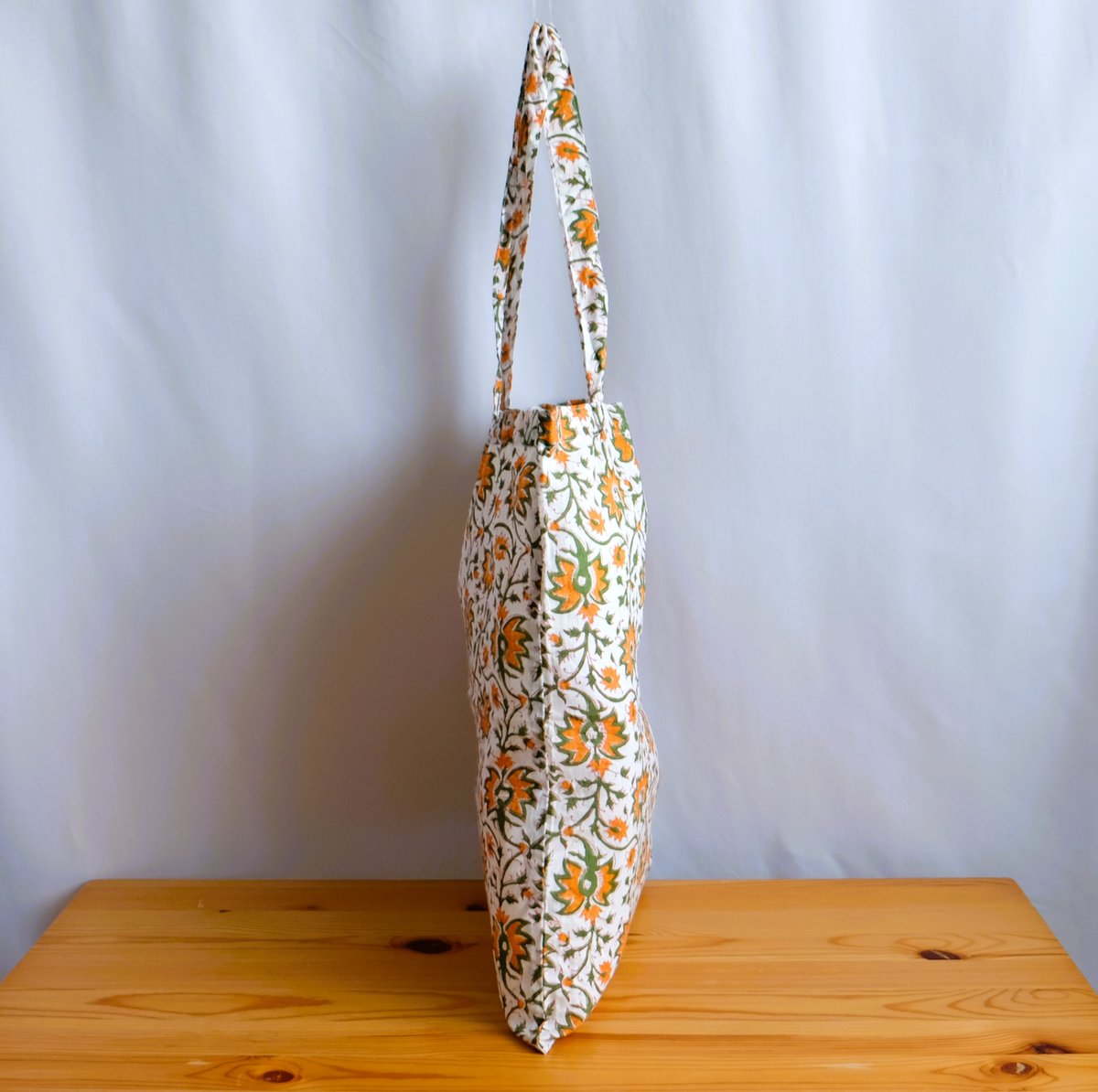 エコバッグ インド綿 ブロックプリント オレンジプラント | インド雑貨