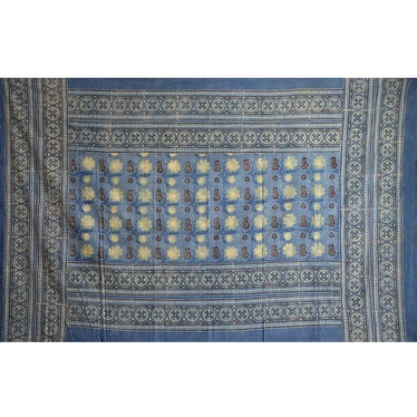 マルチクロス　約145×224cm　インド綿　ブロックプリント　アジュラック　ターコイズ×水玉