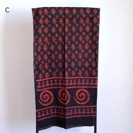 インド綿　ストール　ブロックプリント　約54×195cm　ブラック　5種類