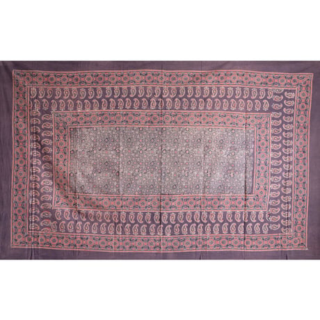 マルチクロス　約145×224cm　インド綿　ブロックプリント　アジュラック　ブラウン×紋章