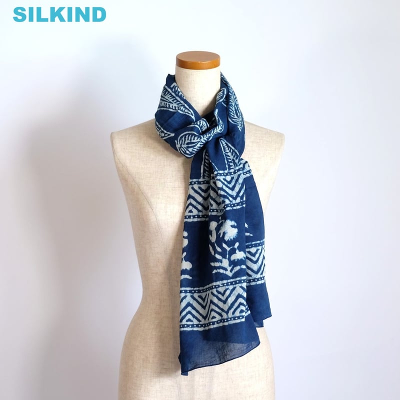 インド綿 ストール ブロックプリント 約54×195cm インディゴ 7種類