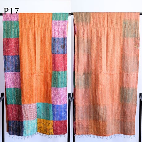 シルクカンタ　ストール　パッチワーク　約50×200cm　インド刺し子布　P11～P20