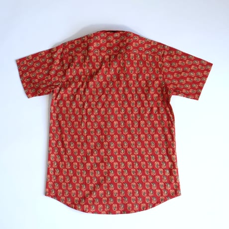 ショートスリーブシャツ　ブロックプリント　Medium/Large　レッド×ペイズリー