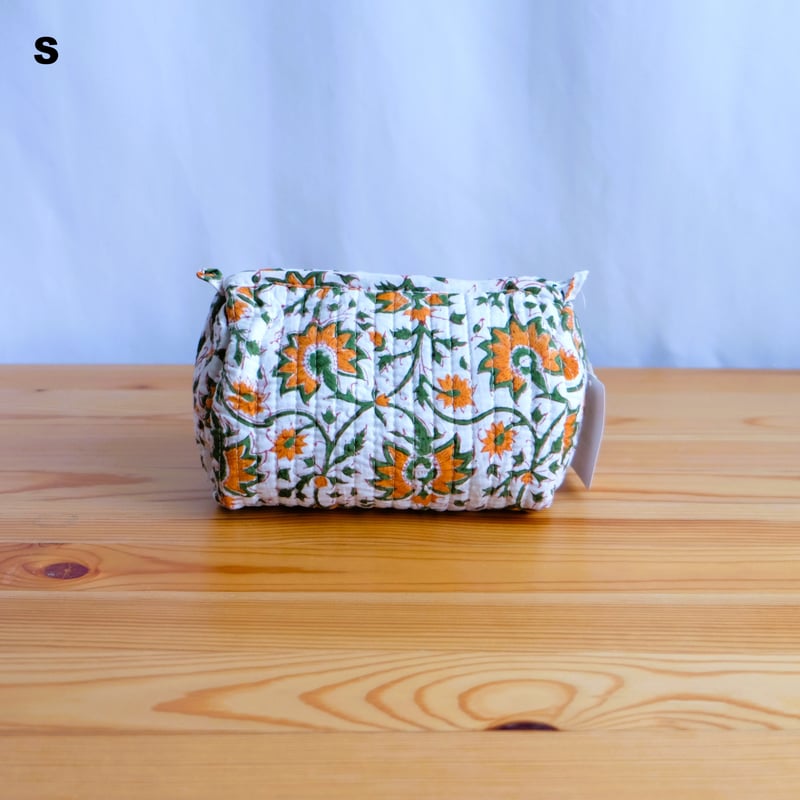 ポーチ インド綿 ブロックプリント オレンジプラント | インド雑貨のお