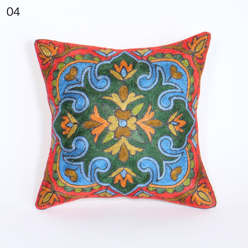 シルク刺繍 クッションカバー 正方形 約30x30cm 6種類 | インド雑貨の