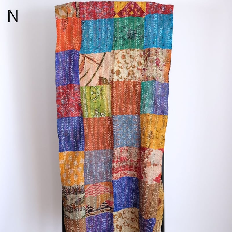 シルクカンタ ストール パッチワーク 約50×200cm インド刺し子布 N～S