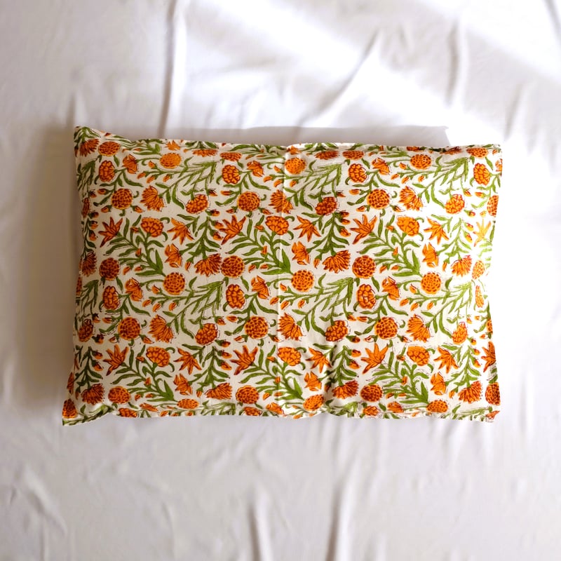枕カバー インド綿 ブロックプリント イエローフラワー | インド雑貨の