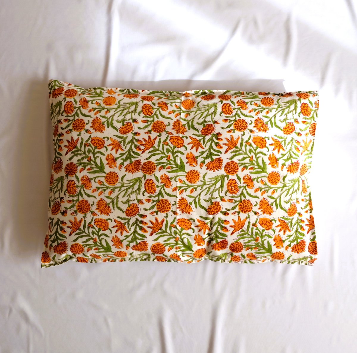 枕カバー インド綿 ブロックプリント イエローフラワー | インド雑貨の